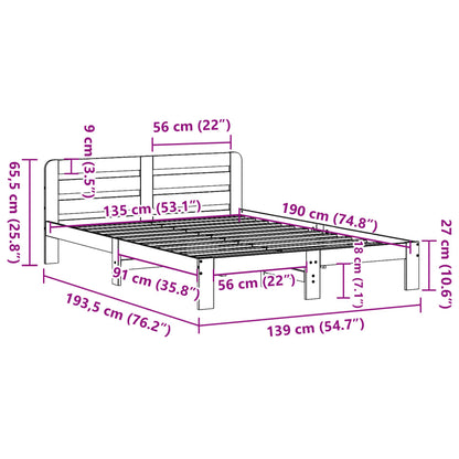 Letto senza Materasso Marrone Cera 135x190 cm in Legno di Pino | homemem39