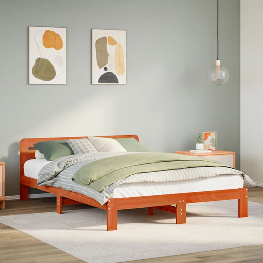 Letto senza Materasso Marrone Cera 135x190 cm in Legno di Pino | homemem39