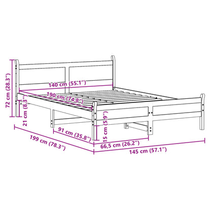 Letto senza Materasso 140x190 cm in Legno Massello di Pino - homemem39