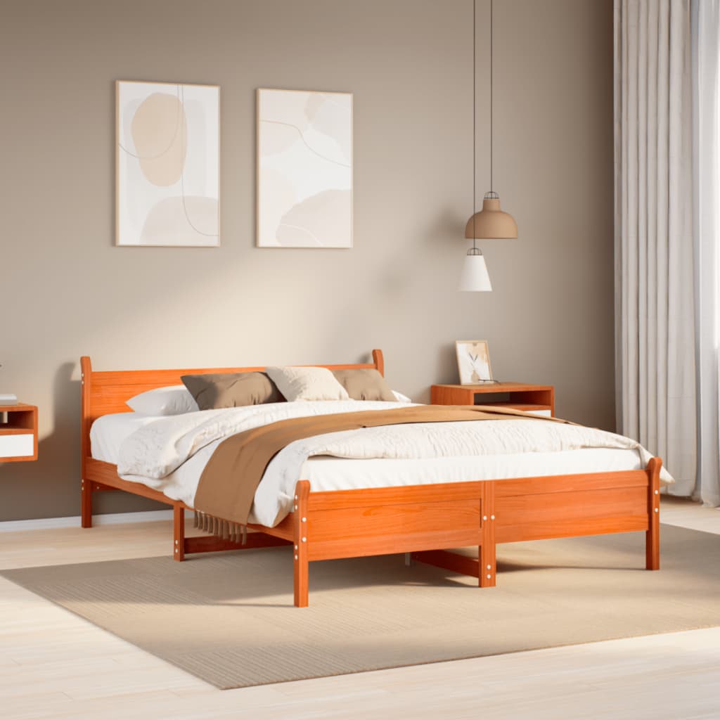 Letto senza Materasso Marrone Cera 140x190 cm in Legno di Pino - homemem39
