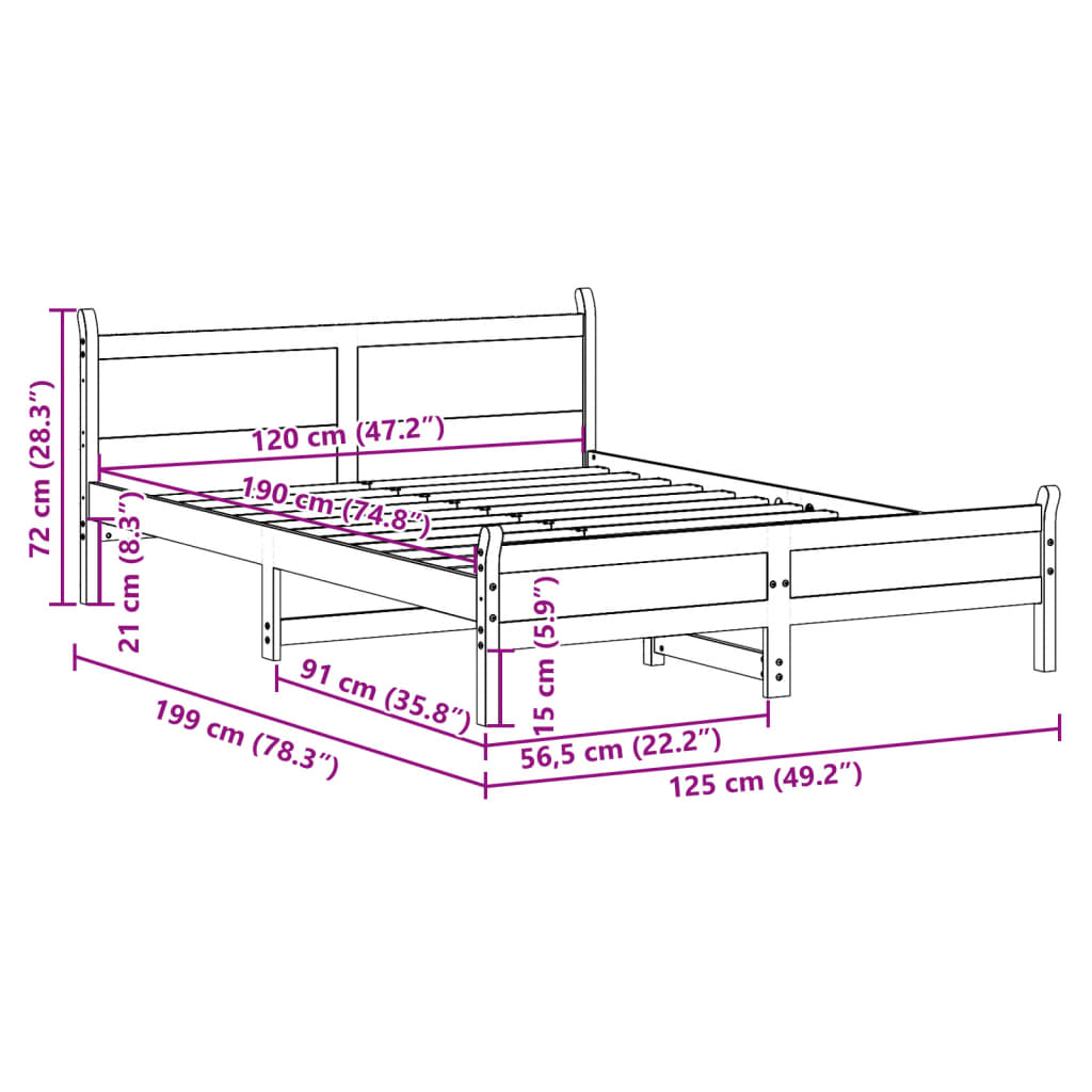 Letto senza Materasso Marrone Cera 120x190 cm in Legno di Pino | homemem39