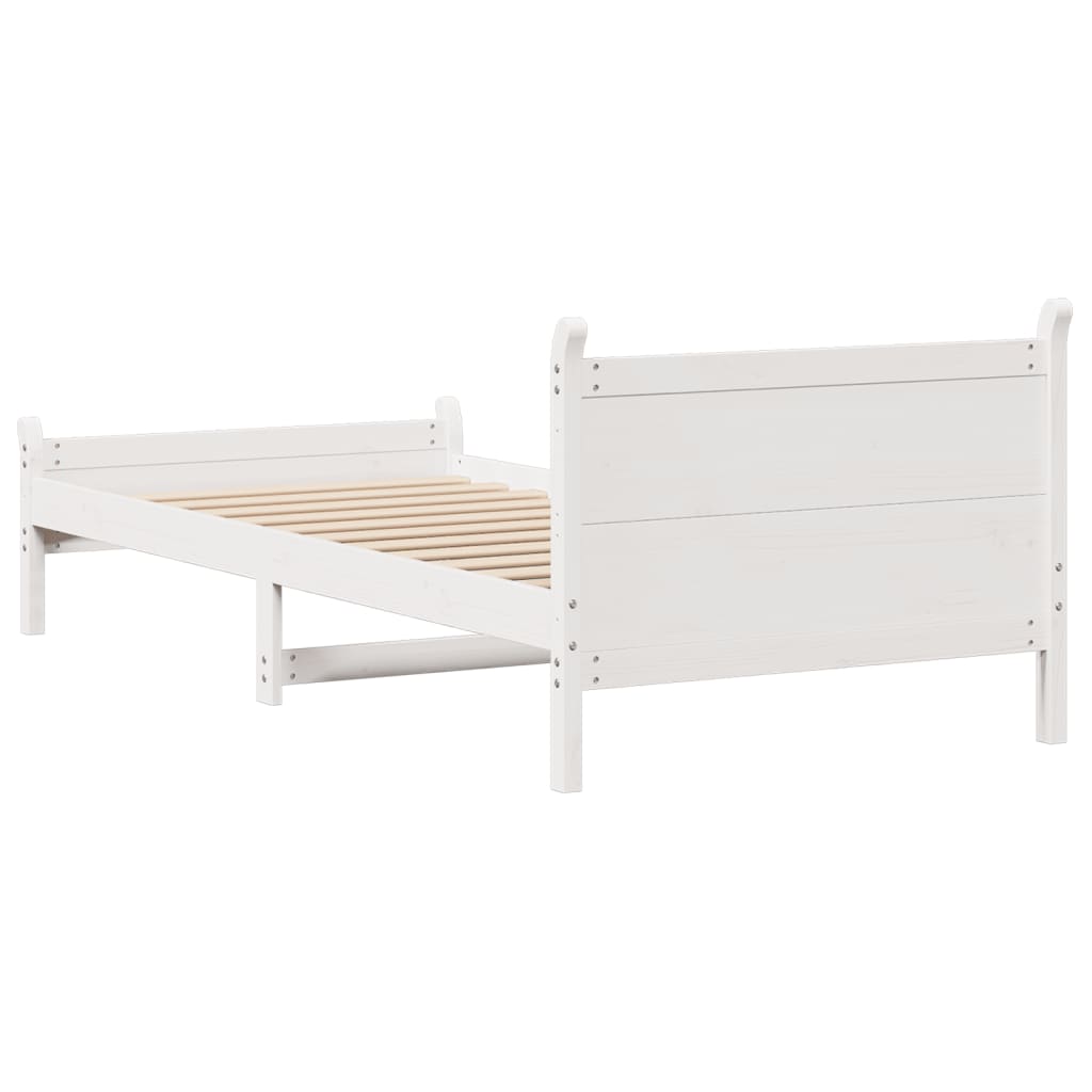 Letto senza Materasso Bianco 90x190 cm in Legno Massello Pino