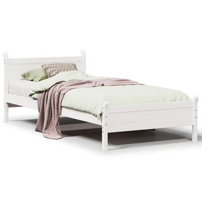 Letto senza Materasso Bianco 75x190 in Legno Massello di Pino - homemem39