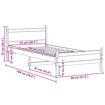 Letto senza Materasso Marrone Cera 75x190 cm in Legno di Pino | homemem39