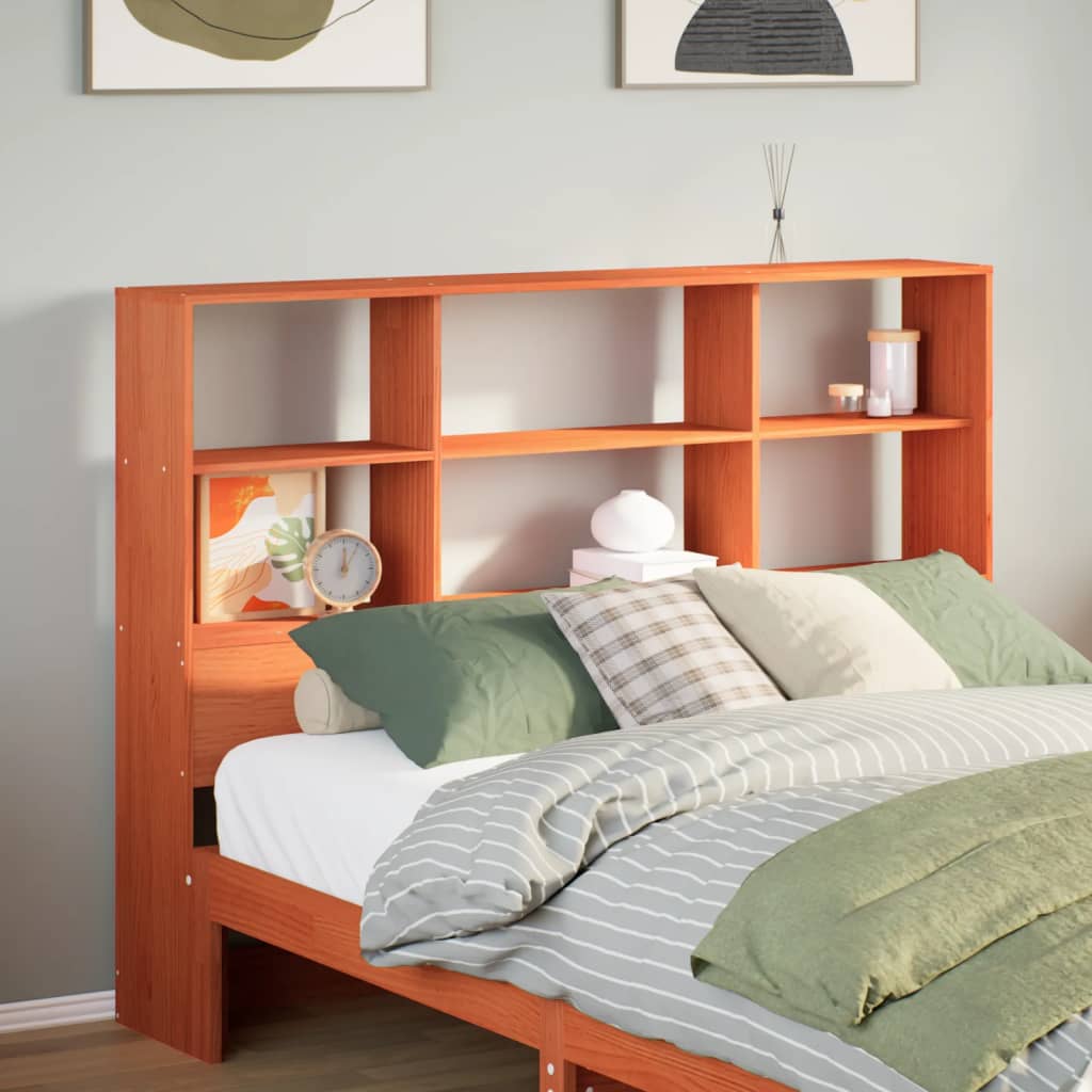 Testiera con Ripiani Marrone Cera 140 cm in Legno di Pino - homemem39