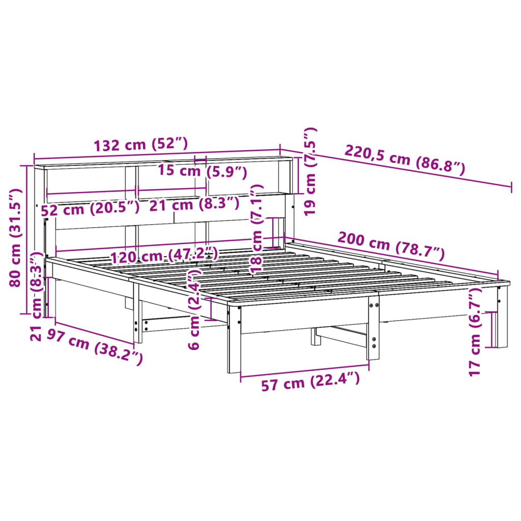 Letto Libreria senza Materasso Marrone Cera 120x200 cm in Pino | homemem39