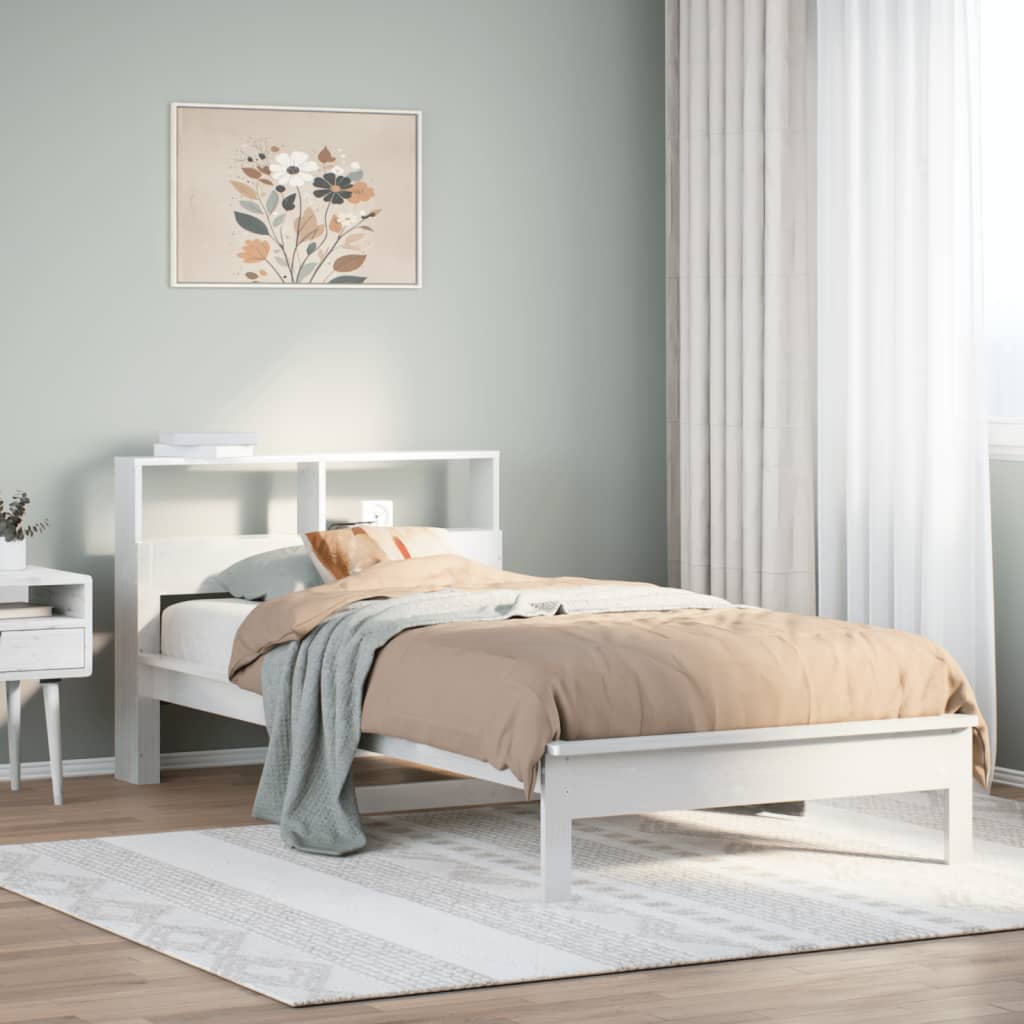 Letto Libreria senza Materasso Bianca 90x200 cm Legno di Pino - homemem39