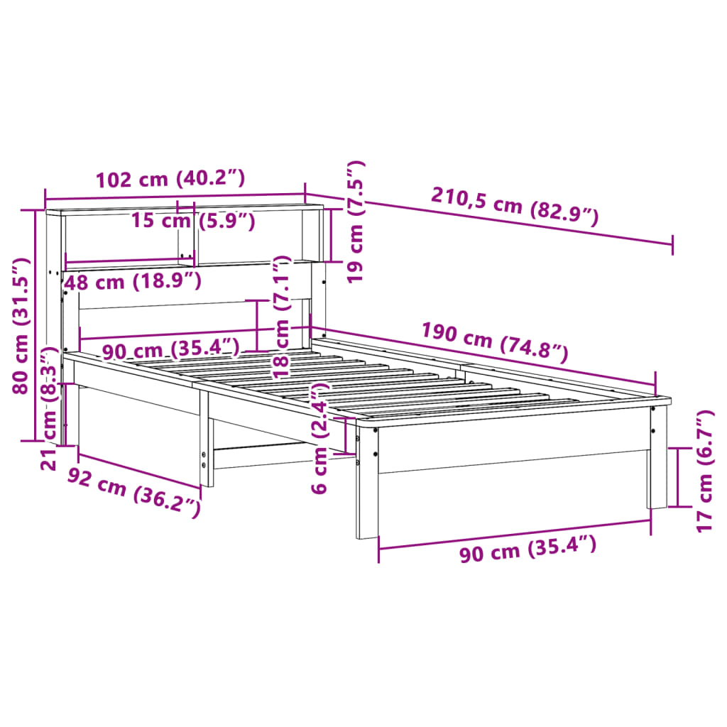 Letto Libreria senza Materasso Bianco 90x190 cm Massello Pino | homemem39