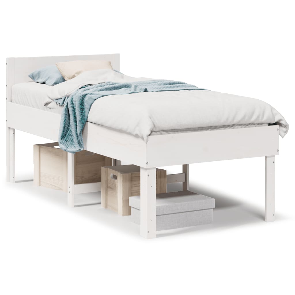 Letto senza Materasso Bianco 75x190 in Legno Massello di Pino | homemem39