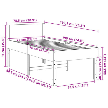 Letto senza Materasso Marrone Cera 75x190 cm in Legno di Pino - homemem39