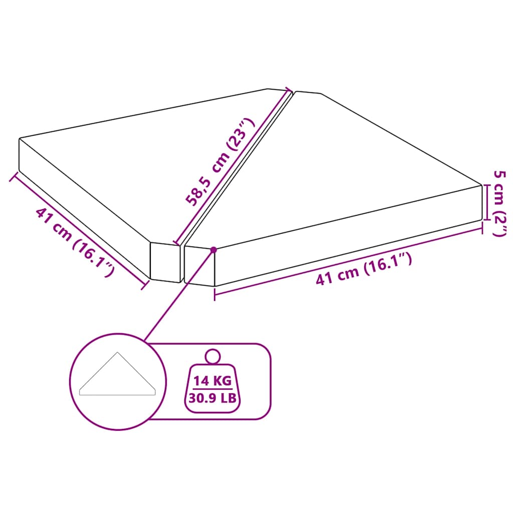 Piastre per Parasole 2 pz in Granito Triangolare 14 kg Grigio