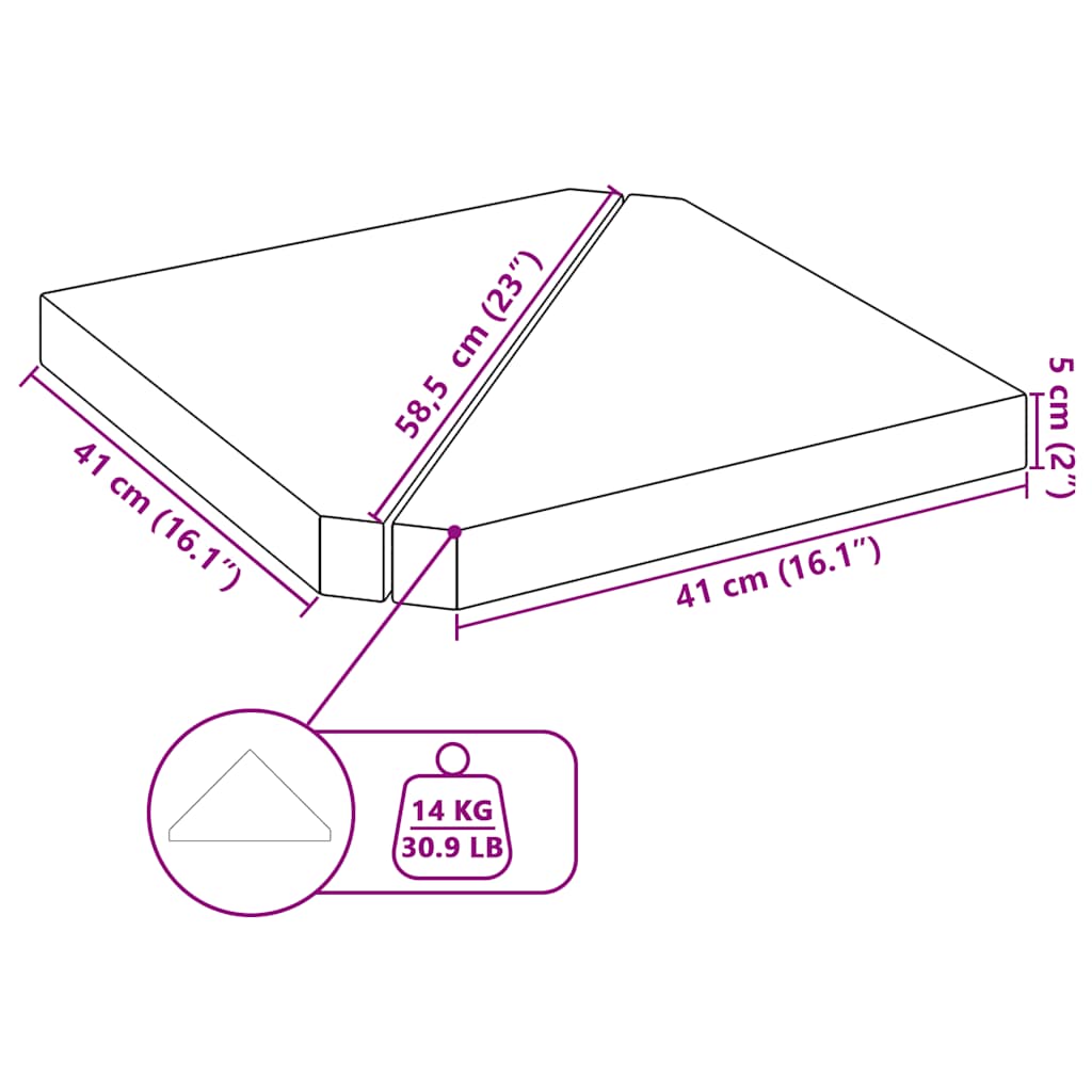 Piastre per Parasole 2 pz in Granito Triangolare 14 kg Nero