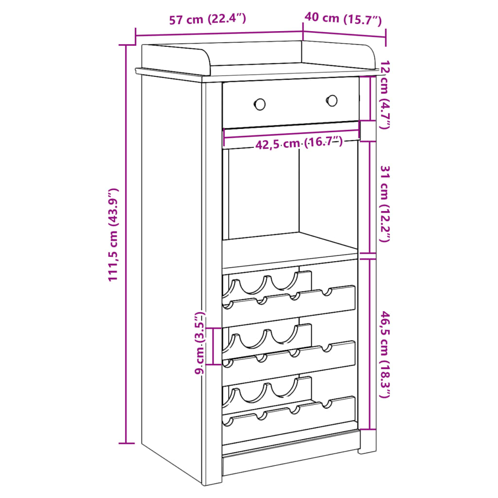 Cantinetta per Vini Panama 57x40x111,5cm Legno Massello di Pino