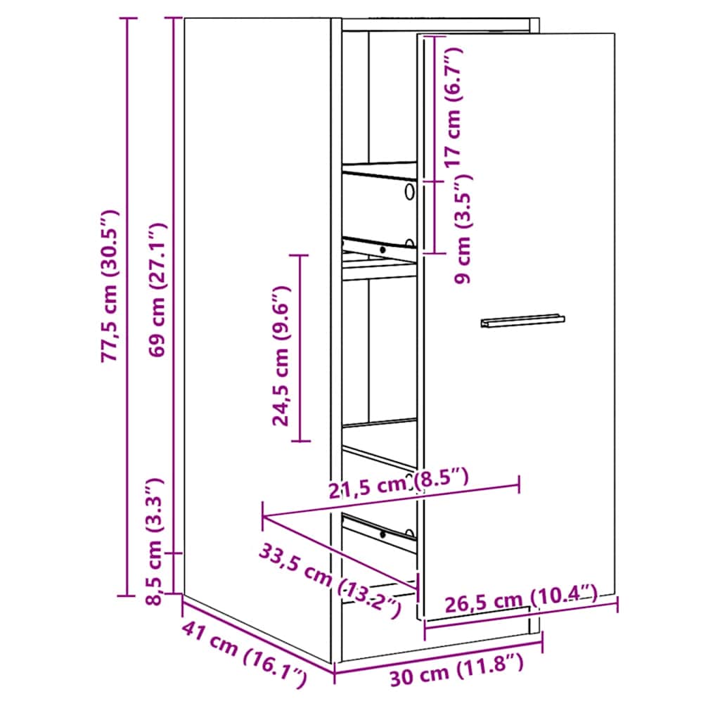 Armadietto da Farmacia Rovere 30x41x77,5 cm in Truciolato - homemem39