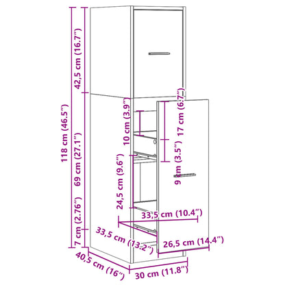 Armadietto da Farmacia Rovere Fumo 30x41x118 cm in Truciolato