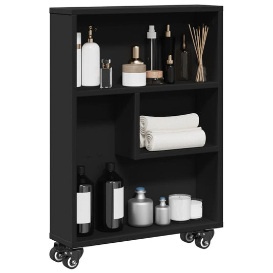 Carrello Portaoggetti Stretto Nero 48x13x68 cm in Truciolato