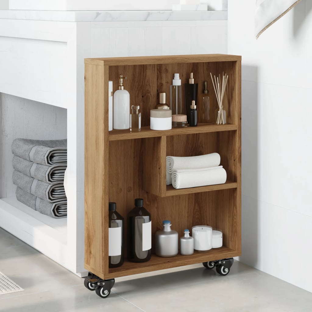 Carrello Stretto Rovere Artigianale 48x13x68 cm in Truciolato - homemem39