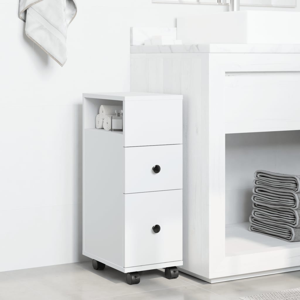 Mobile da Bagno Stretto con Ruote Bianco in Truciolato | homemem39