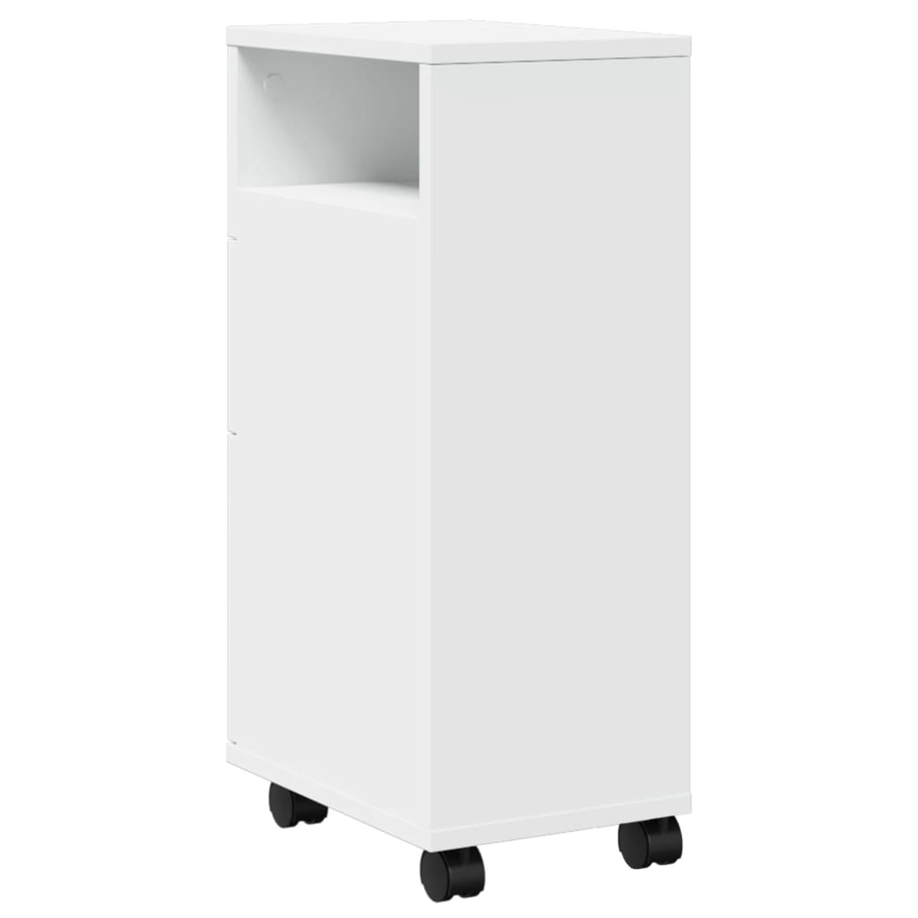 Mobile da Bagno Stretto con Ruote Bianco in Truciolato | homemem39