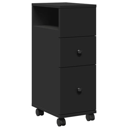 Mobile da Bagno Stretto con Ruote Nero in Truciolato | homemem39