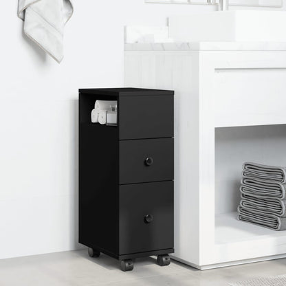 Mobile da Bagno Stretto con Ruote Nero in Truciolato | homemem39