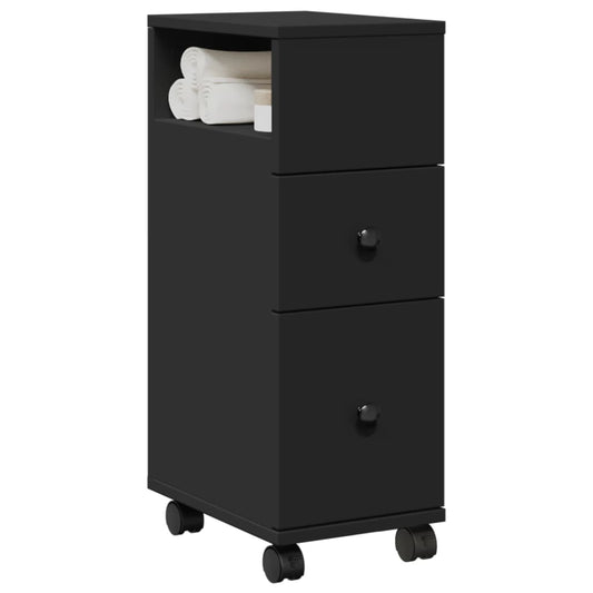 Mobile da Bagno Stretto con Ruote Nero in Truciolato | homemem39