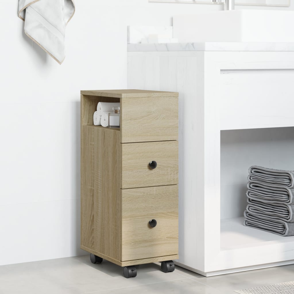 Mobile da Bagno Stretto con Ruote Rovere Sonoma in Truciolato | homemem39
