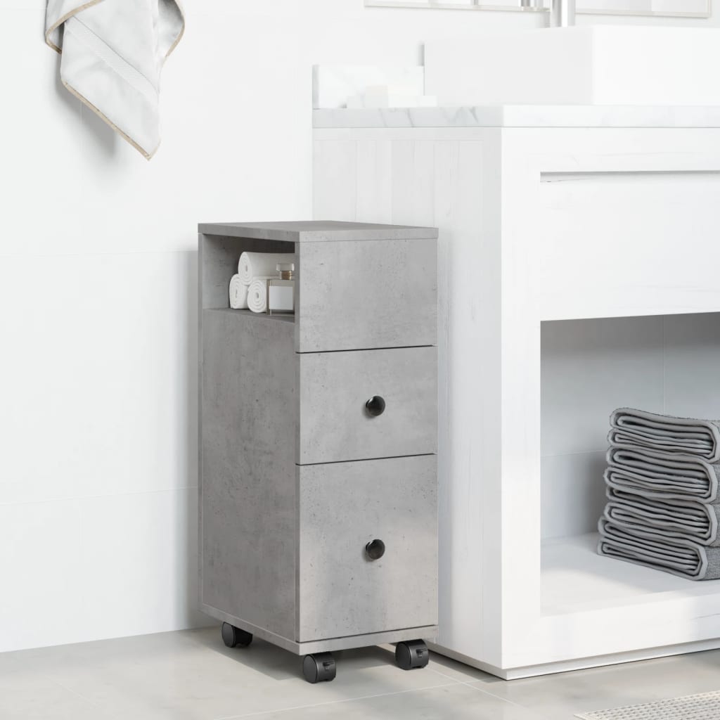 Mobile da Bagno Stretto con Ruote Grigio Cemento in Truciolato | homemem39