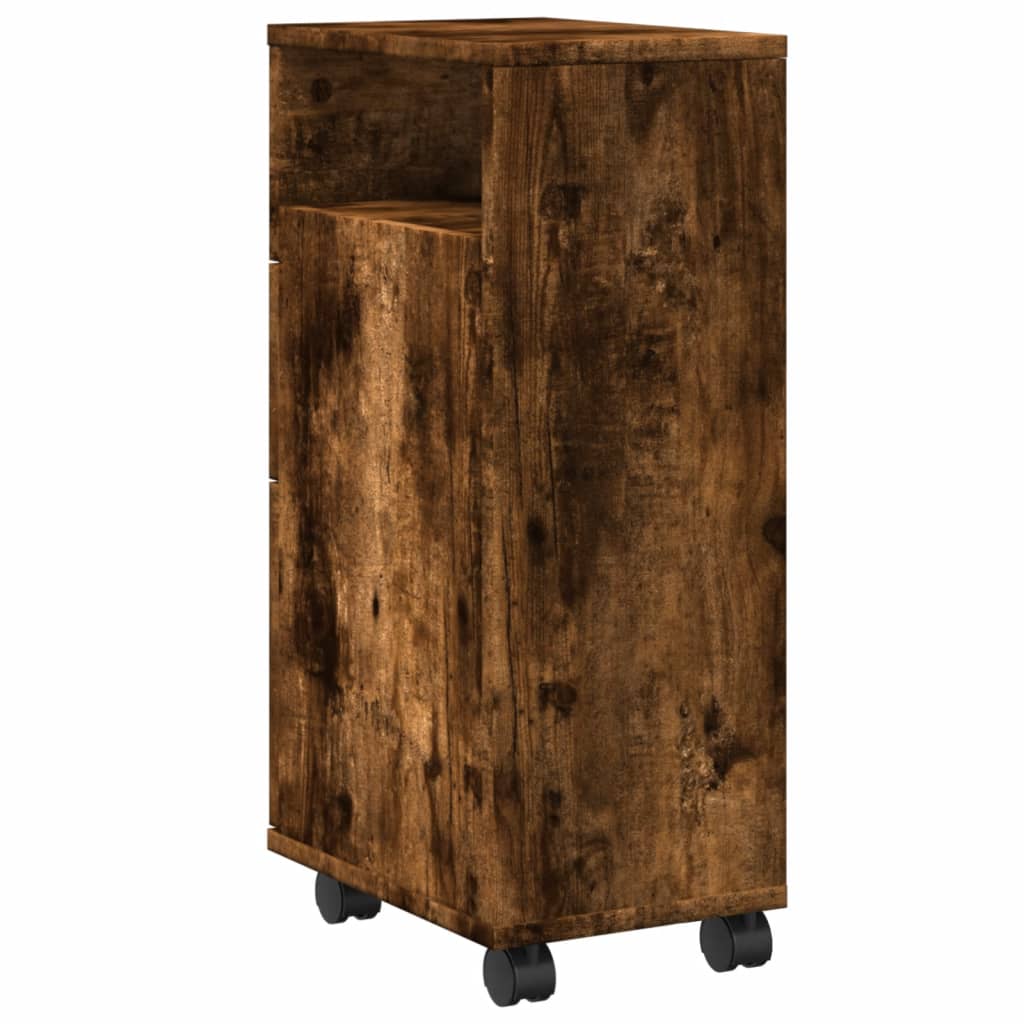 Mobile da Bagno Stretto con Ruote Rovere Fumo in Truciolato | homemem39