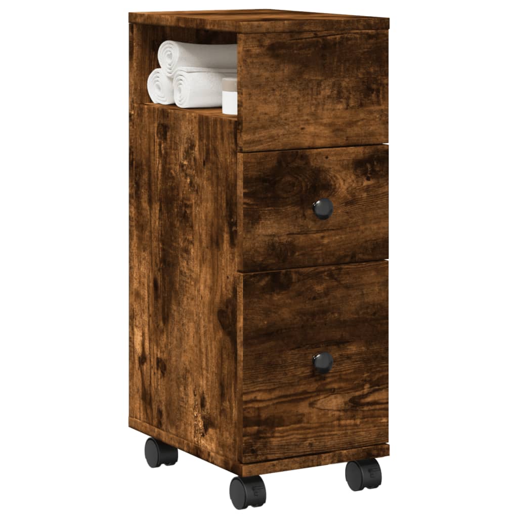 Mobile da Bagno Stretto con Ruote Rovere Fumo in Truciolato | homemem39