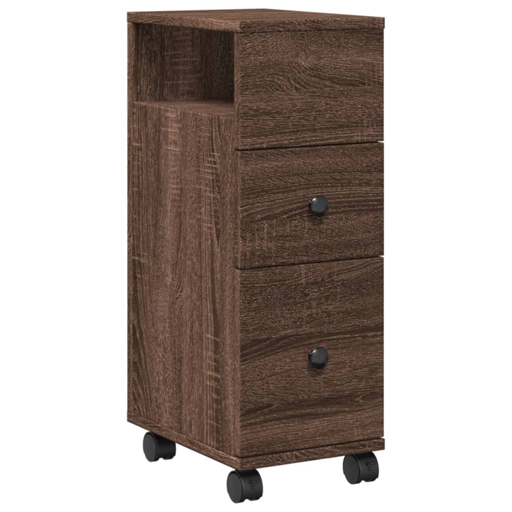Mobile da Bagno Stretto con Ruote Rovere Marrone in Truciolato | homemem39