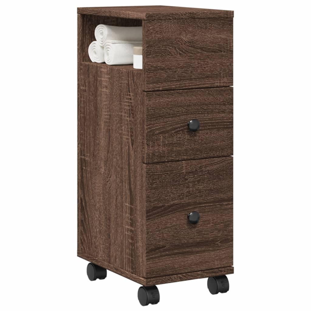 Mobile da Bagno Stretto con Ruote Rovere Marrone in Truciolato | homemem39
