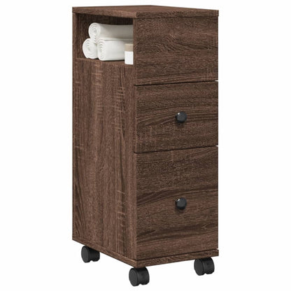 Mobile da Bagno Stretto con Ruote Rovere Marrone in Truciolato | homemem39