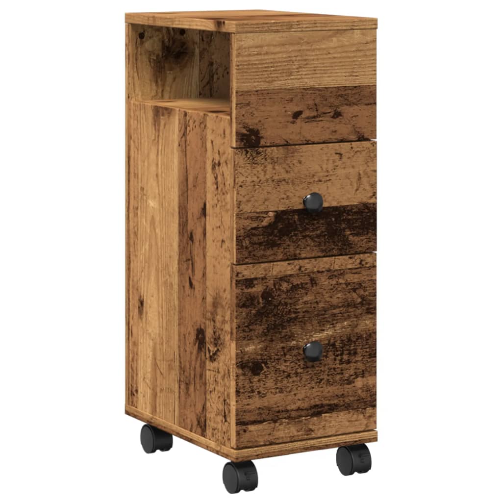 Mobile da Bagno Stretto con Ruote Legno Vecchio in Truciolato | homemem39