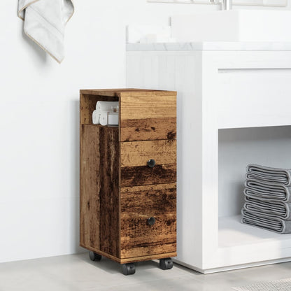 Mobile da Bagno Stretto con Ruote Legno Vecchio in Truciolato | homemem39
