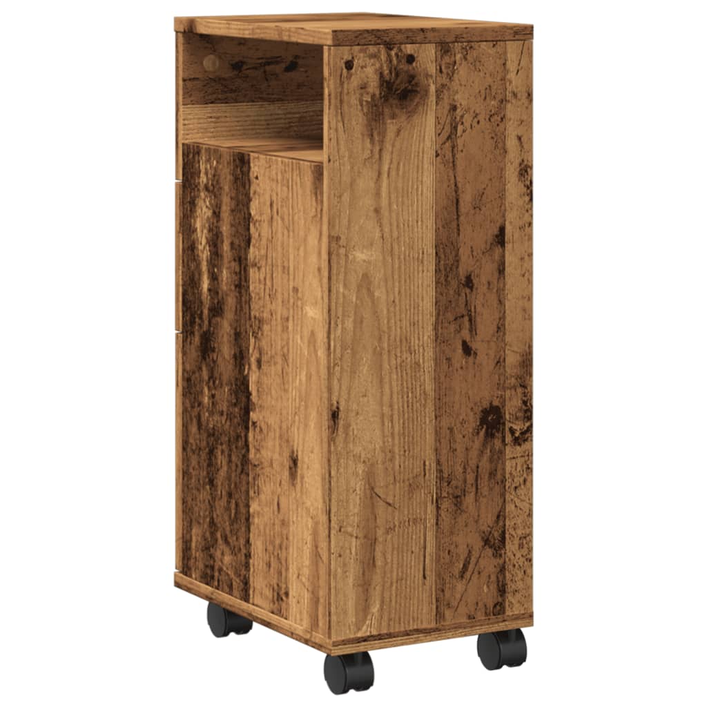 Mobile da Bagno Stretto con Ruote Legno Vecchio in Truciolato | homemem39