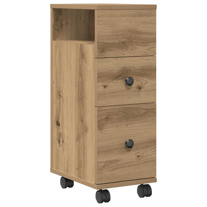 Mobile da Bagno Stretto con Ruote Rovere Artigianale Truciolato | homemem39