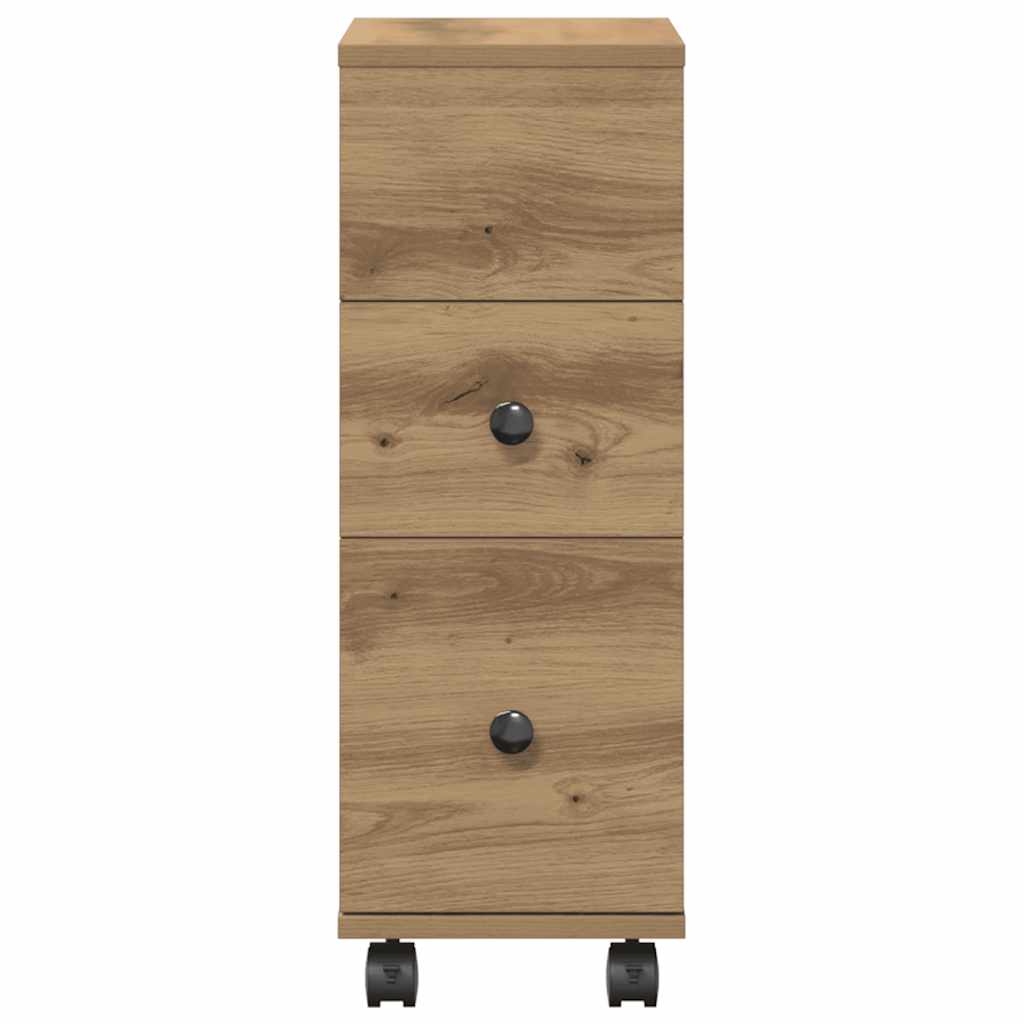 Mobile da Bagno Stretto con Ruote Rovere Artigianale Truciolato | homemem39