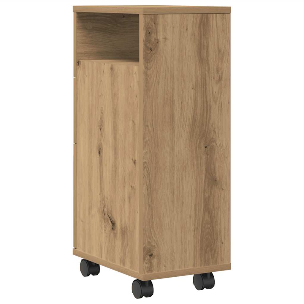 Mobile da Bagno Stretto con Ruote Rovere Artigianale Truciolato | homemem39