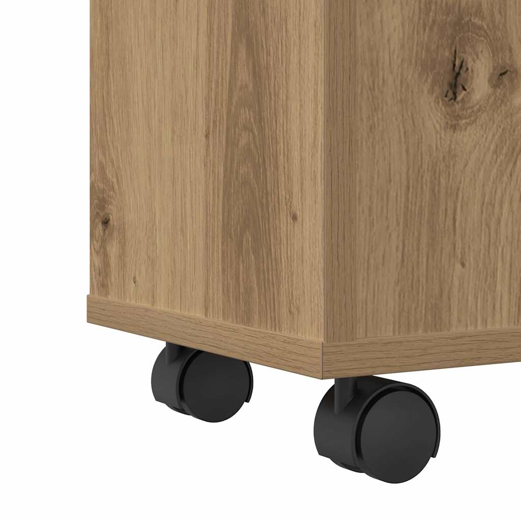 Mobile da Bagno Stretto con Ruote Rovere Artigianale Truciolato | homemem39