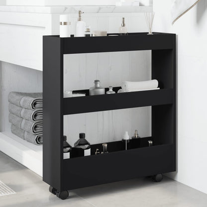 Carrello Portaoggetti Stretto a 3 Livelli Nero in Truciolato - homemem39