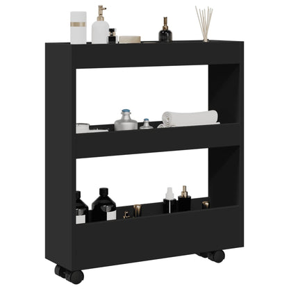 Carrello Portaoggetti Stretto a 3 Livelli Nero in Truciolato - homemem39