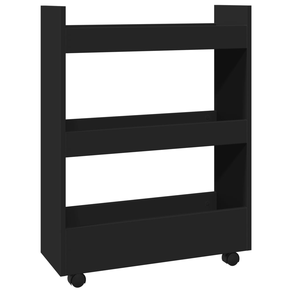 Carrello Portaoggetti Stretto a 3 Livelli Nero in Truciolato - homemem39