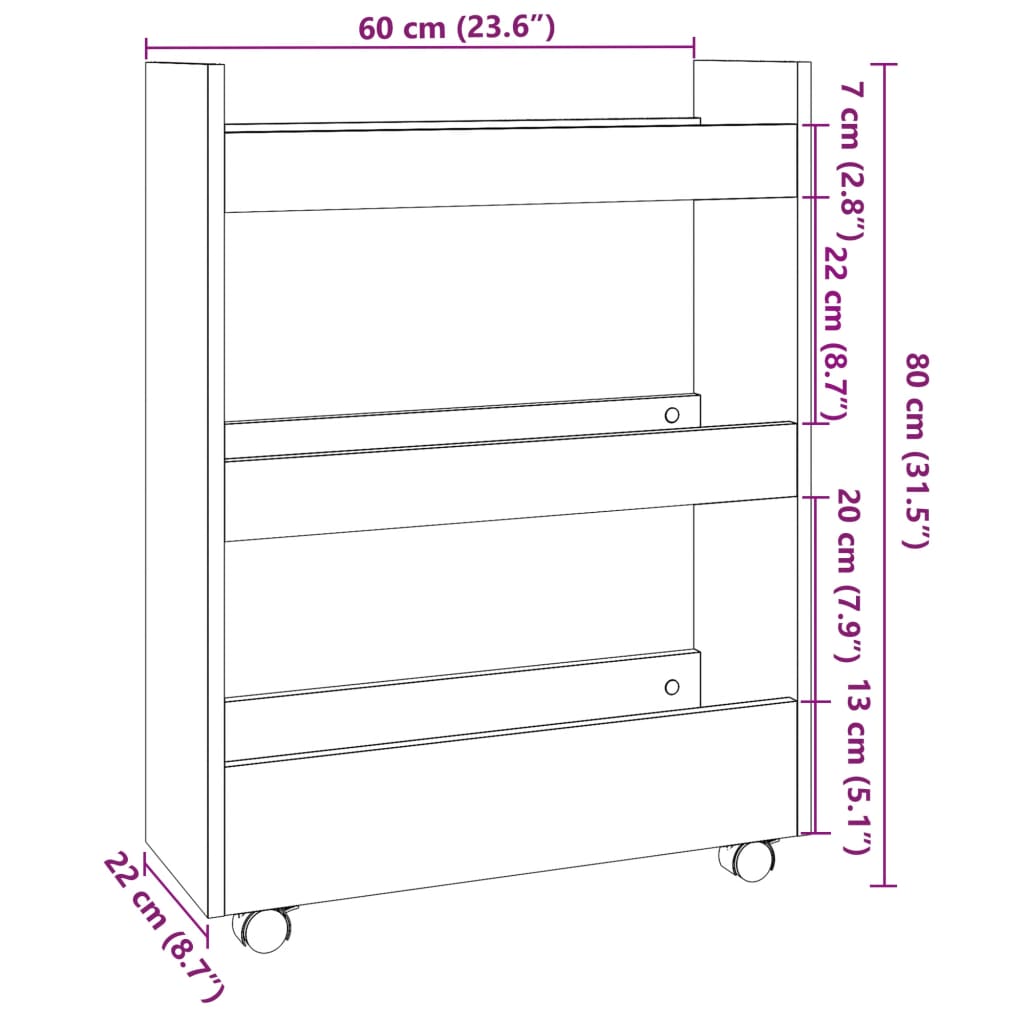 Carrello Stretto a 3 Livelli Rovere Sonoma in Truciolato - homemem39