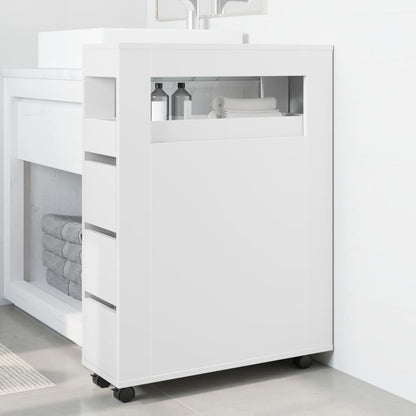 Mobile da Bagno Stretto con Ruote Bianco in Truciolato | homemem39