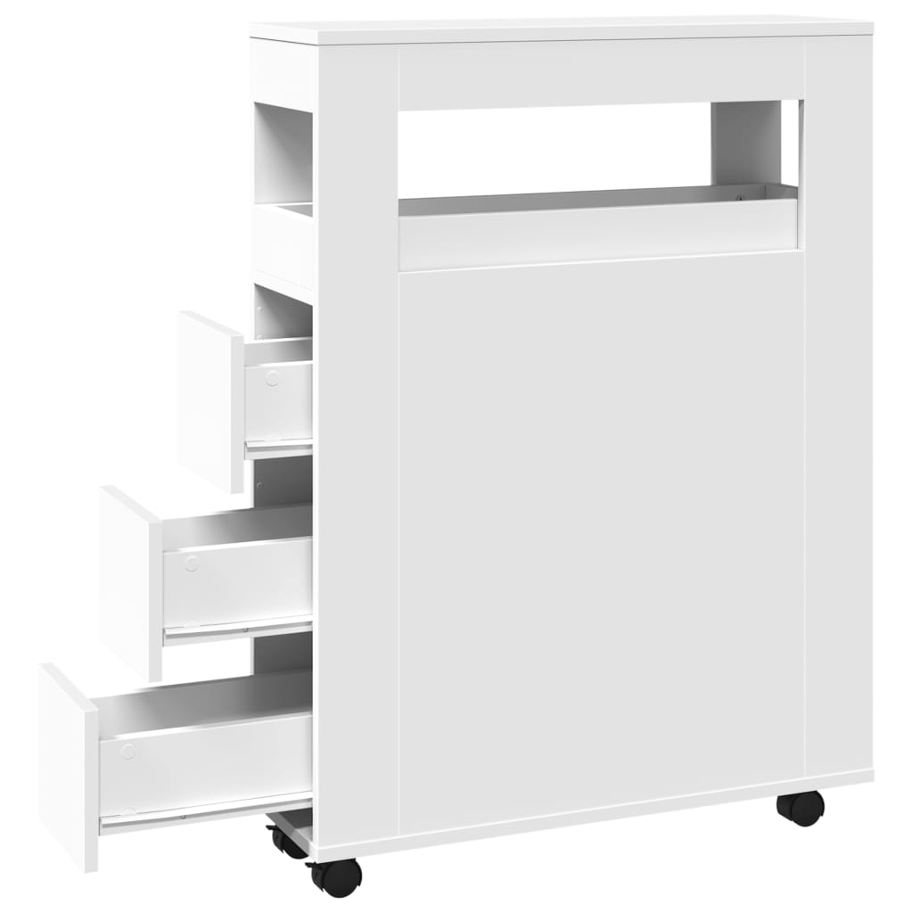 Mobile da Bagno Stretto con Ruote Bianco in Truciolato | homemem39