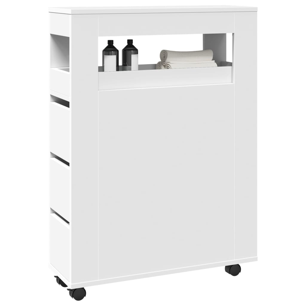 Mobile da Bagno Stretto con Ruote Bianco in Truciolato | homemem39