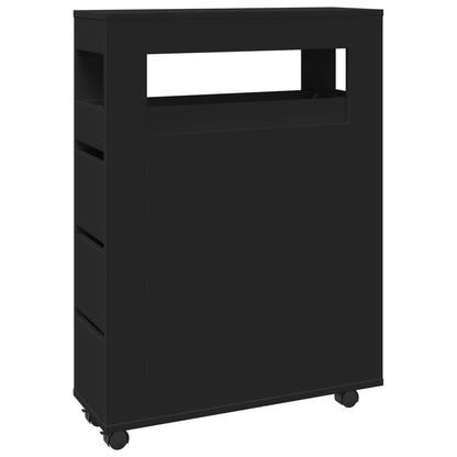 Mobile da Bagno Stretto con Ruote Nero in Truciolato | homemem39
