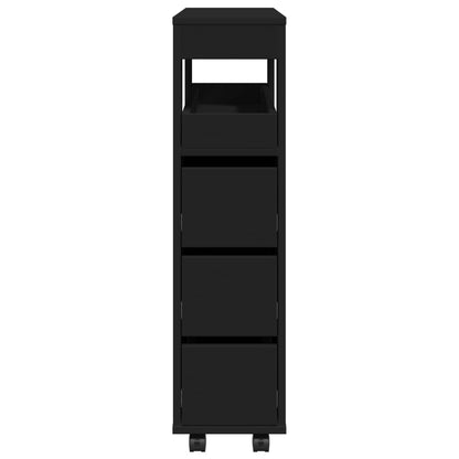 Mobile da Bagno Stretto con Ruote Nero in Truciolato | homemem39