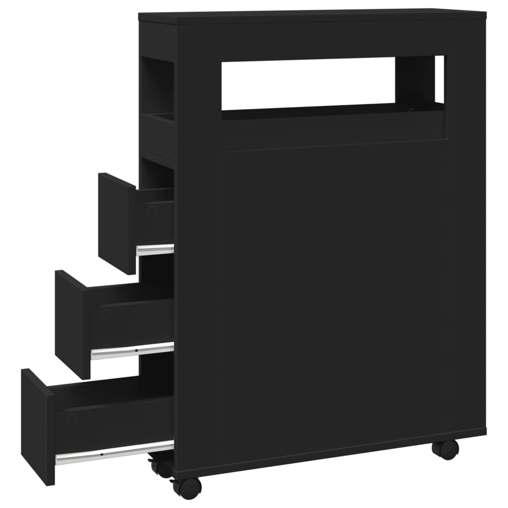 Mobile da Bagno Stretto con Ruote Nero in Truciolato | homemem39